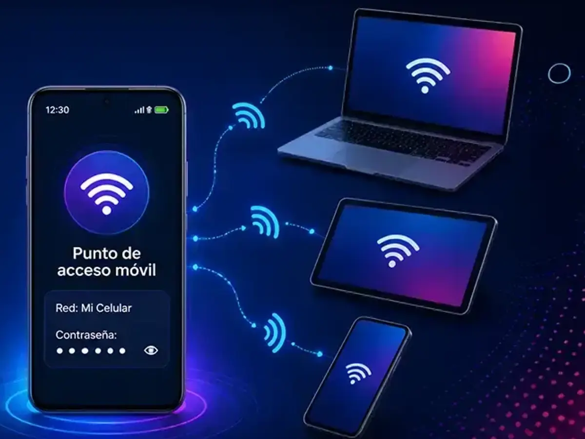 Imagen de visual de celular compartiendo internet a otros dispositivos electrónicos.