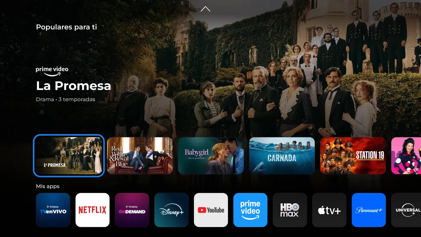Captura de pantalla principal de la nueva interfaz de Totalplay TV