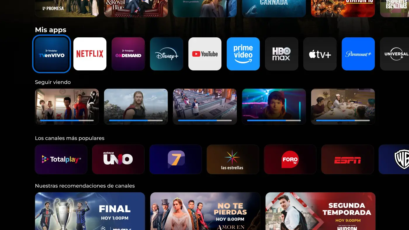 Captura de pantalla de la secci&oacute;n para explorar contenido en la nueva interfaz de Totalplay TV