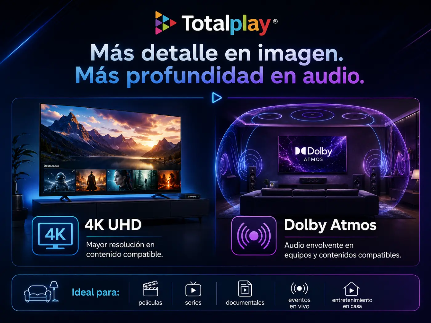Calidad de imagen y audio en Totalplay con 4K UHD y Dolby Atmos