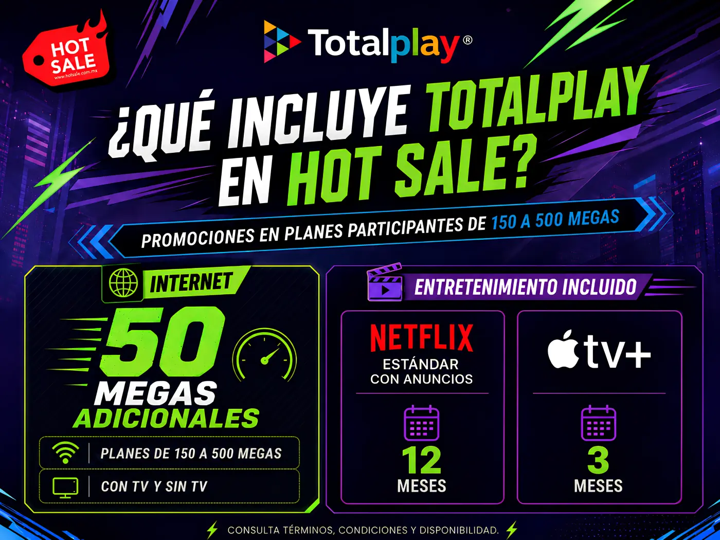 Promociones de Totalplay Hot Sale 2026 con megas adicionales, Netflix y Apple TV
