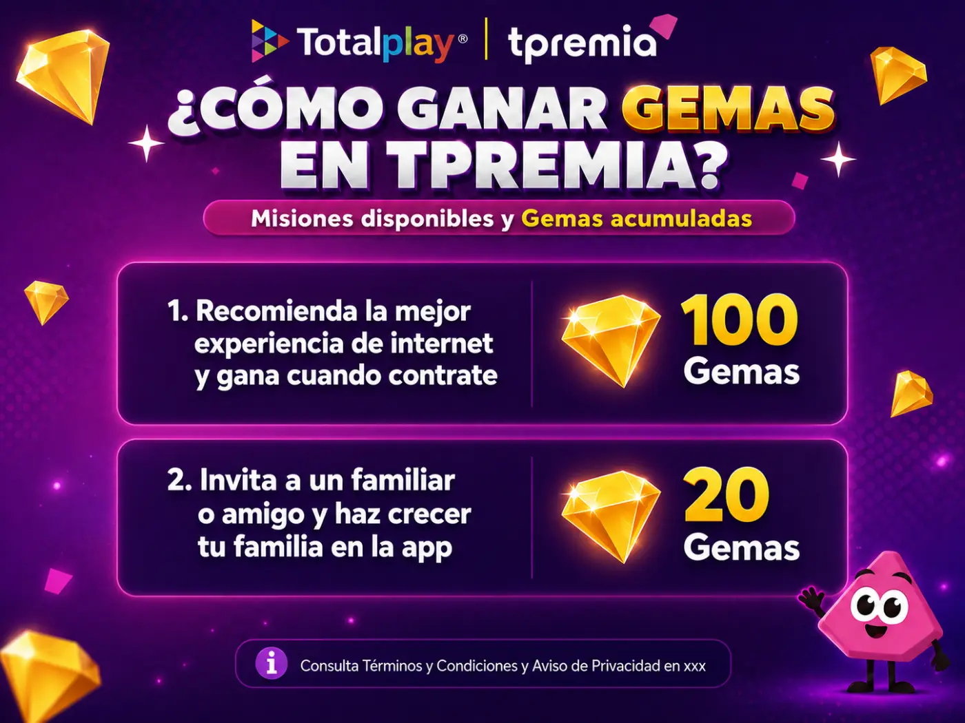 Misiones para ganar Gemas en Totalplay TPremia